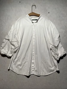 Lauren Ralph Lauren Womens White Puff Sleeve Button Down Blouse Top Sz 3XL Shirt - Picture 1 of 8