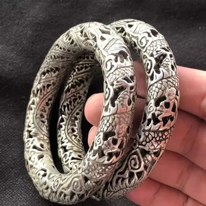 1 pieza Colección Hueco Doble Dragón Pulsera Plata Tibetana Miao Plata - Imagen 1 de 3