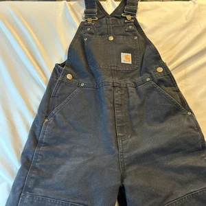 Carhartt Duck Bib Overalls Youth Loose Canvas Double Knee Pants Black Sz8 Hunt - Picture 1 of 12