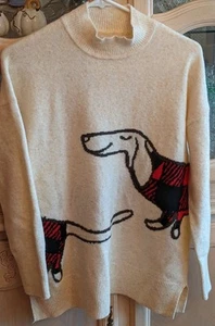 Loft Dachshund Weiner Dog Sweater Mock Turtleneck Tunic Soft Cream Women’s Sz M - Picture 1 of 3