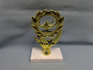 Lamp of knowledge trophy gold with white marble base teacher award - Picture 1 of 1