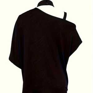 Ladies' Fashionable Slanted Shoulder Collar Printed T-shirt Top - Picture 1 of 3