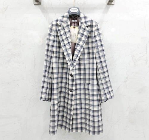 Cappotto donna singolo Thom Browne grigio tartan check cuciture nascoste 123905211