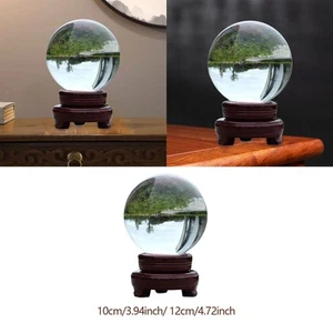 Clear Glass Ball Decorative Ball Collectible Art Crafts with Wood Stand for - Picture 1 of 15