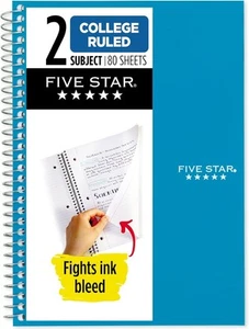 Cuaderno Espiral Cinco Estrellas, 2 Temas, Papel Reglado Universitario, 6" X 9-1/2", 80 Hojas - Imagen 1 de 3