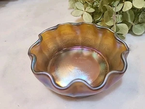 Antiguo L.C.T. Salero TIFFANY Favrille dorado iridiscente con volantes de vidrio artístico - Imagen 1 de 18