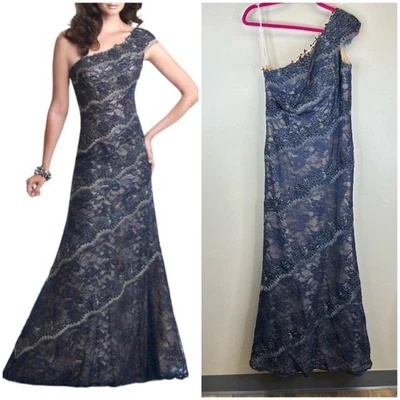 Vestido Mon Cheri Montaje Azul Marino Encaje Un Hombro. Mujer 8 Boda Formal MOTB Foto 1 de 4