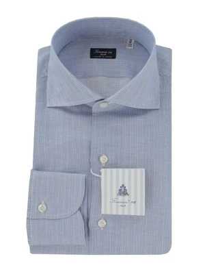 Camisa $600 Finamore Napoli Azul Claro Rayas Carlo Riva 180/2 - Delgada - Foto 1 de 4