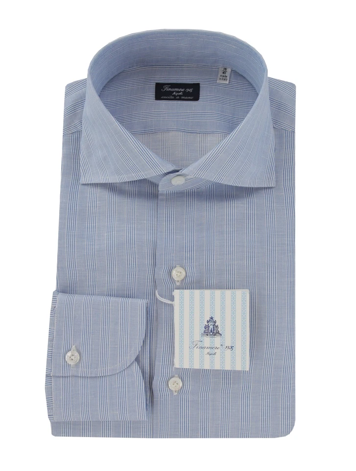 Camisa $600 Finamore Napoli Azul Claro Rayas Carlo Riva 180/2 - Delgada - Foto 1 de 4