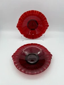 Pair of Anchor Hocking Royal Ruby Old Cafe 8-3/4” Round Trays (JP2780) - Picture 1 of 9