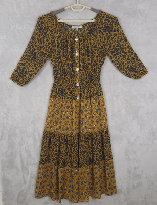 Figueroa & Flower Anthropologie 分层花卉长裙女式 XS 波西米亚农民 — 第 1/4 张图片