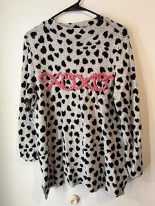 Loft XOXO heart Pattern Wool Blend Sweater Crochet Size Large Gray Black - Picture 1 of 4