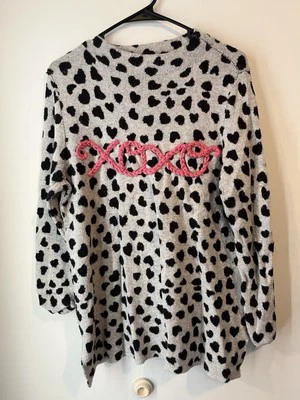 Suéter Loft XOXO coração padrão mistura de lã crochê tamanho grande cinza preto - Imagem 1 de 4