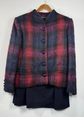 HERBERT GROSSMAN Vtg 2 Piece Mohair Blend Blue/Pink/Red Skirt Suit Set Size 8 - Image 1 of 4