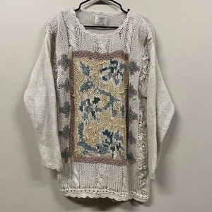 Vintage JJ Fargo Hand-Knit Chunky Sweater Cottage Sweater Women’s Size Large - Picture 1 of 7