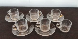 Vintage Bormioli Vitrosax Glass Espresso Demitasse 6 Cups & 5 Saucers - Picture 1 of 8
