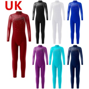 Girls Sparkly Ice Skating Bodysuit Jumpsuit Hollow Back Gymnastic Dance Costume - Picture 1 of 89