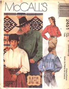 McCall's 2451 ~ Misses' & Mens'  Western Style, Loose Fitting Shirts S-M-L - Picture 1 of 6