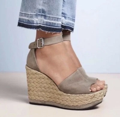 Sandalias Stuart Weitzman Soho Gal Yute Alpargata Gris Punta Abierta Gamuza 9 Foto 1 de 4
