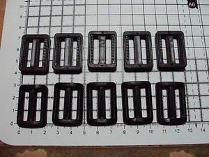 10 Stück, SCHWARZ KUNSTSTOFF DELRIN 3 BAR GLEITER SCHNALLEN FÜR GURTBAND 25 mm "P" - Bild 1 von 3