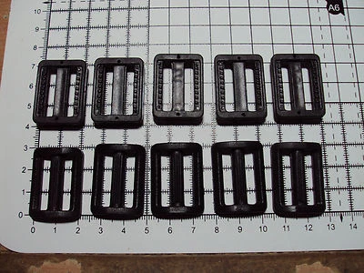 10pcs, BLACK PLASTIC DELRIN 3 BAR SLIDES BUCKLES FOR WEBBING 25mm "P"