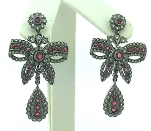 Pendientes de diamantes y rubí de oro blanco de 14 K para damas - Imagen 1 de 5