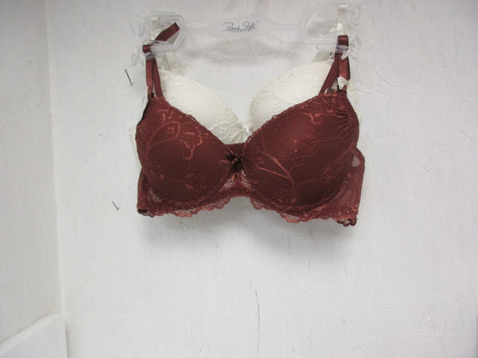 Pack de 2 Sujetadores de Encaje Rene Rofe Extreme Push-Up 1 Borgoña/1 Crema Talla 34B ¡Nuevo!! Foto 1 de 2