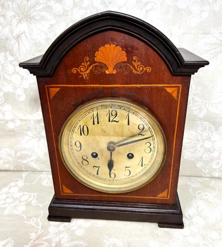 Antique Junghans Marquetry Mantel Clock Runs & Strikes Bim Bam Strike A09 Cover