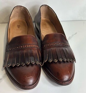 Frye Womens Emory Leather Kiltie Fringe Loafers Slip-On Penny Shoes Brown Size 8 - Picture 1 of 12