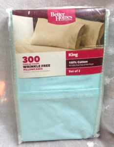 BETTER HOMES and GARDENS 300TC WRINKLE FREE Pillowcases Set/2 AQUA REEF / KING - Picture 1 of 4