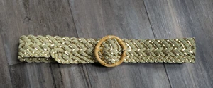 Vintage Deadstock NWT Woven Rope Braided Ivory & Gold Waist Belt BoHo FREE SHIP - Picture 1 of 6