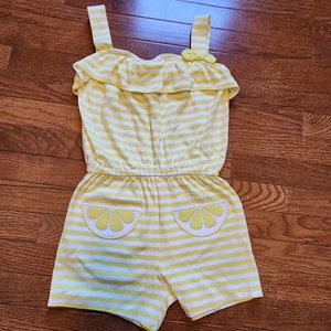 Gymboree Girls Shorts Romper Size 7 Striped Yellow Lemon New - Picture 1 of 6