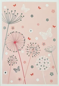 Blank Greeting Card With Envelope - Silver Foil Dandelion Flowers Butterflies - Picture 1 of 2