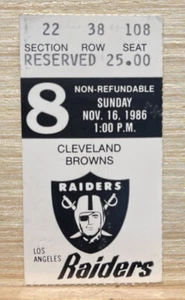1986 Oakland Raiders v Cleveland Browns Football Ticket Jim Plunkett 3 TDs 11/16 - Picture 1 of 2