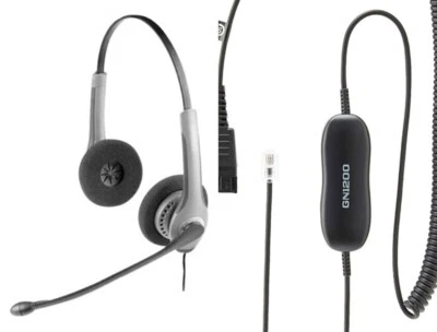 JABRA GN2000 Duo Headband IP FLEX BOOM 82 E-STD  QD HEADSET w GN1200 Cord - Image 1 of 4