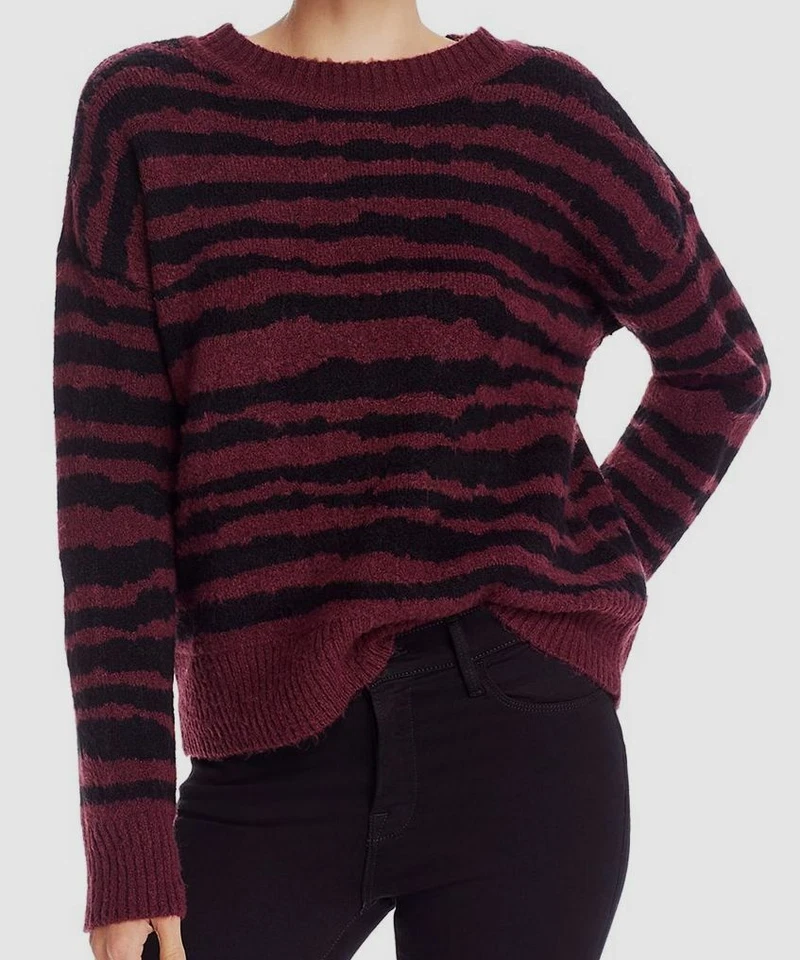 Aqua Women's Purple Black Zebra Stripe Drop-Shoulder Long-Sleeve Sweater XS