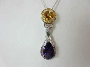 Nuevo 14K Amatista Oro Blanco Citrino Amarillo Zafiro Rosa Colgante con Diamante - Imagen 1 de 14