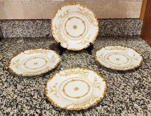 Vintage TV Limoge France Ovington Bros New York Flower 4 Gold Plate Set - Picture 1 of 3