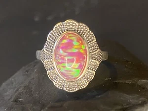 Handmade in Australia solid pink! opal vintage-style sterling silver ring - Picture 1 of 6