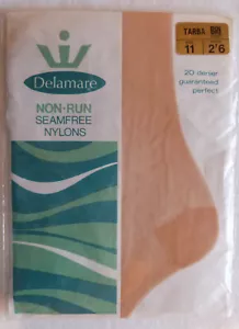Delamare Large Size Vintage 20 Denier Non Run RHT Nylon Stockings in a Light Tan - Picture 1 of 2