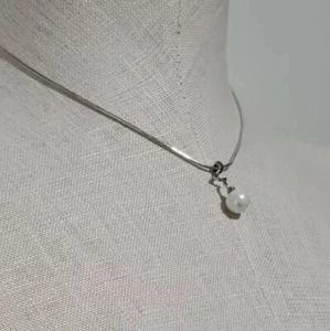 Perle 8,31 mm & Sterling Anhänger an Sterlingsilber Kordel Halskette 15 Zoll Italien - Bild 1 von 11