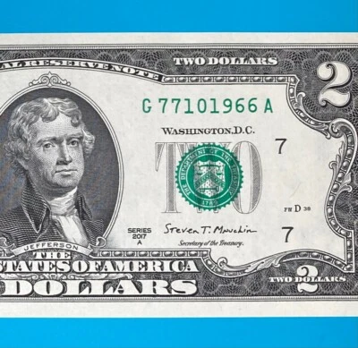 TRAILING YEAR 1966 (G 7710 1966 A) $2 Two Dollar Bill Serial Number 2017A *UNC* - Image 1 of 4