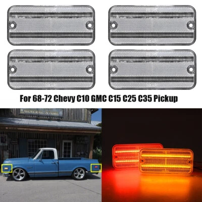 4x Luz LED de señalización lateral transparente para camioneta Chevy C10 GMC C15 C25 K15 1968-1972 Foto 1 de 4