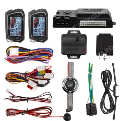 2 Way Car Alarm Remote Start Shock Sensor Push Start Button Universal  - Image 1 of 4