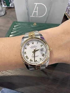 Rolex Datejust 36 Gold & Steel 116233 Box Papers White Roman Dial Jubilee - Picture 1 of 12