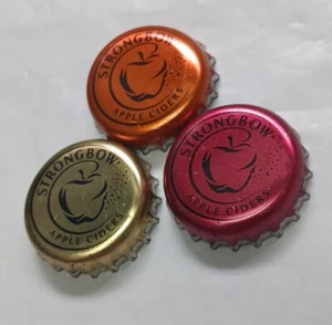 Lot of 3 Different Strongbow Apple Cider Bottle Cap Crown Gold Orange Man Cave - Picture 1 of 10