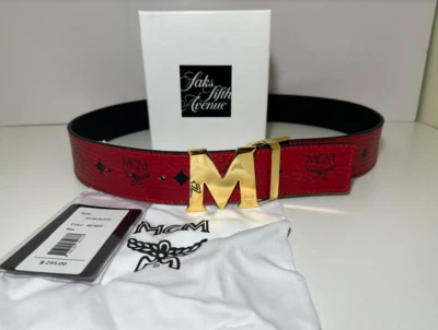 NUEVO CINTURÓN AJUSTABLE REVERSIBLE ROJO A NEGRO MCM HEBILLA DORADA Foto 1 de 4