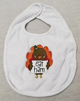 Babador Koala Baby Turkey "Eat Ham" Ação de Graças Branco Engraçado 2013 Koala Kids Novo sem etiquetas - Imagem 1 de 4