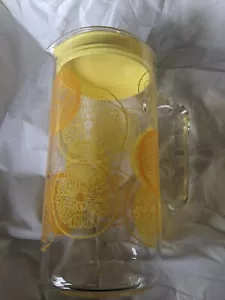 PYREX LEMONS & ORANGES RARE BEVERAGE PITCHER 7 &1/4 INCH W/LID FREE USA SHIPPING - Picture 1 of 4