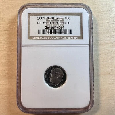 2001 S SILVER ROOSEVELT DIME NGC PR 69 ULTRA CAMEO - Image 1 of 2